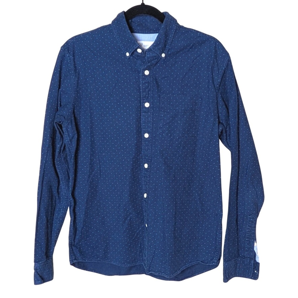 Gap Men's Untucked Fit Stretch Navy‎ Polka Dot Button-Down Shirt M Preppy Office